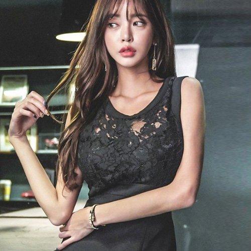 キャバドレス ナイトドレス ミニドレス ノースリーブ フィッシュテール ハイウエスト タイト ワンピース フラワーレース レース レディース ブラック グラシア