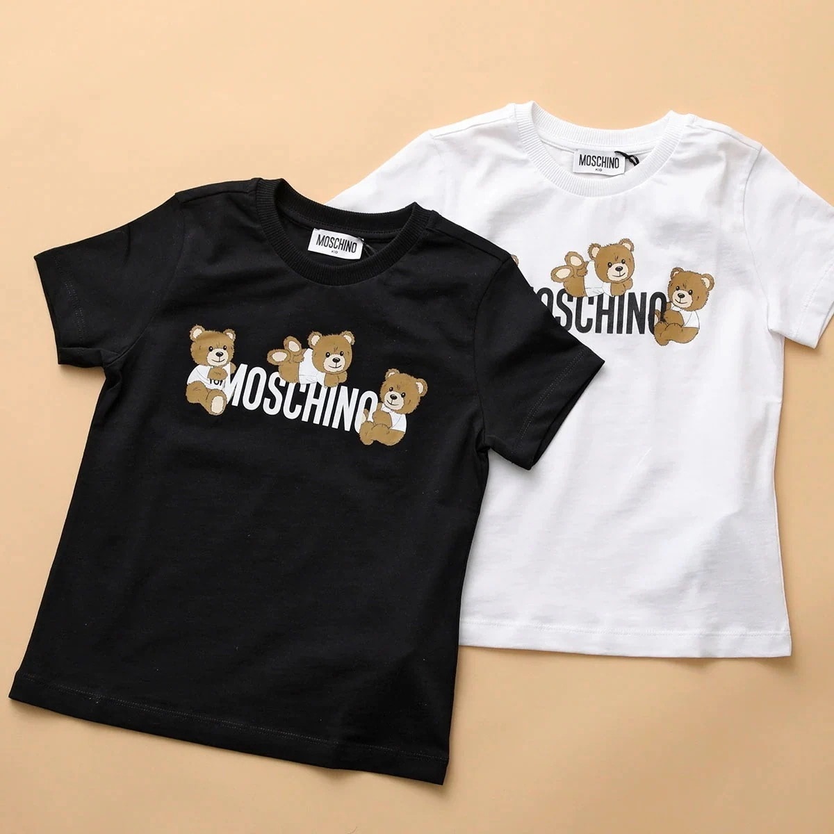 MOSCHINO KIDS モスキーノ キッズ 半袖Tシャツ HUM059 LAA23 ガールズ ボーイズ ロゴT テディベア クルーネック コットン カラー2色