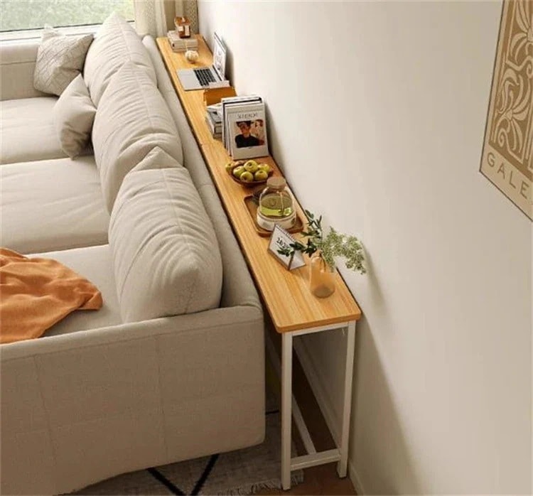 早い者勝ち サイドテーブル 壁際 長尺棚 テーブル台 寝室側スリットキャビネット ベッドヘッド収納 簡易机 大人気 ソファサイドテーブル 玄関幅狭棚 ミニ ソファー後置棚