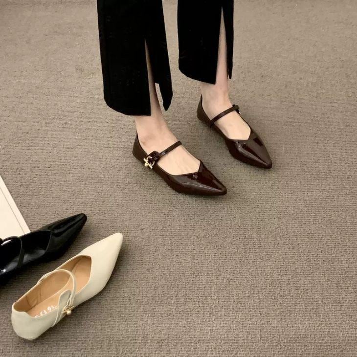 パンプス フラットシューズ ぺたんこ シューズ ストラップ ポインテッドトゥ 靴 ashss24-4予約販売：15-日入荷予定順次発送60込