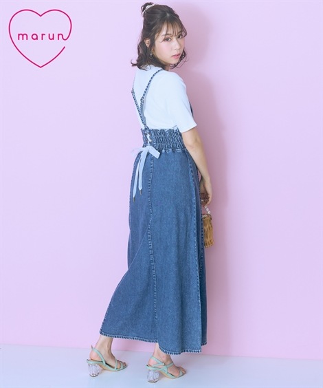 ロング・マキシ丈/半袖 大きいサイズ 後編み上げデニムキャミワンピース marun