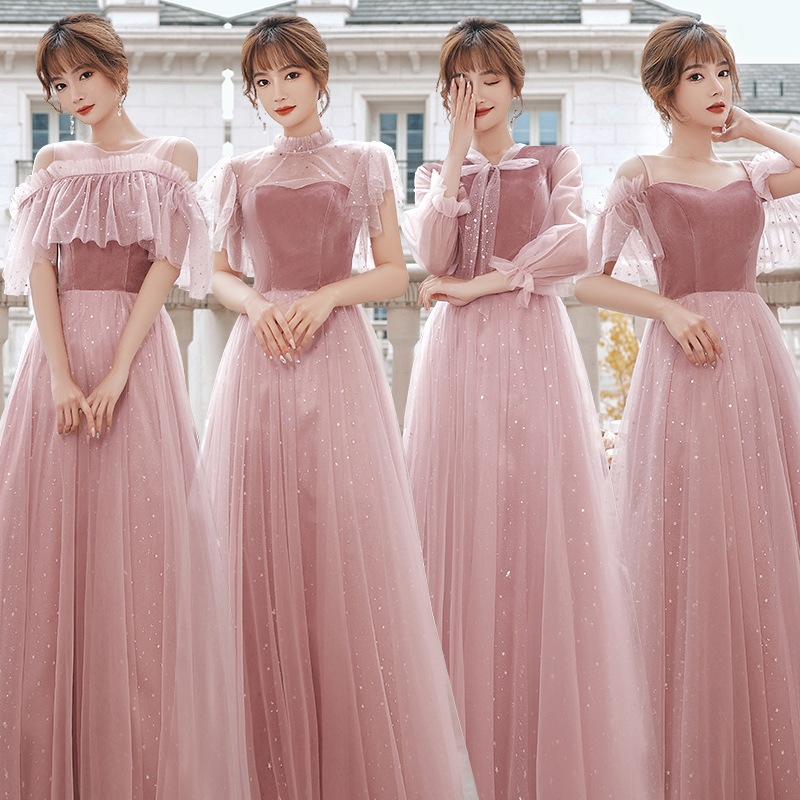 花嫁ロングドレスブライズメイド ドレス グレー お揃いドレス フォーマルドレス 体型カバー Vネック 母親 結婚式ワンピース 同窓会 パーティードレス 4