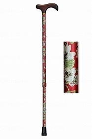 瀬川商店 アルミ製花柄伸縮杖 アカ 1854
