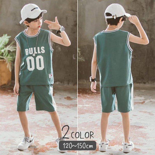 子供服 キッズ 男の子 セットアップ バスケシャツ 上下セット トップス ボトムス Tシャツ ノースリーブ 半ズボン バスケ スポーツ スケート おしゃれ 小学生