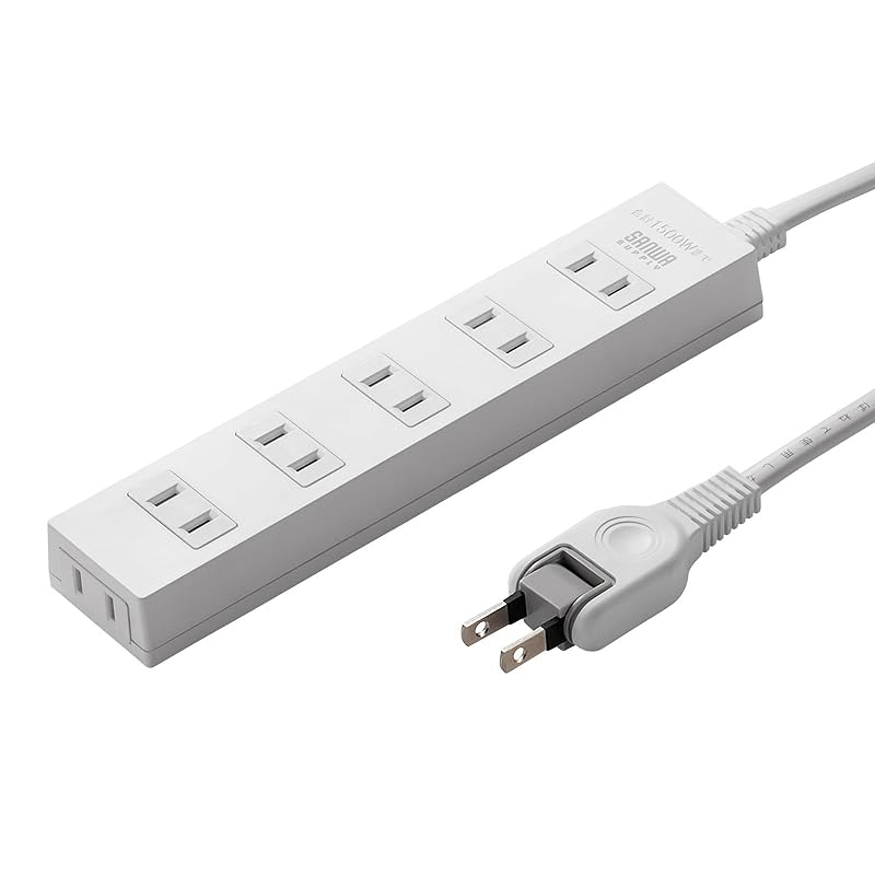 即納：サンワサプライ 電源タップ ほこり防止シャッター 火災予防 6個口・2ピン・10m 配線しやすいスイングプラグ ホワイト TAP-TSH610N2