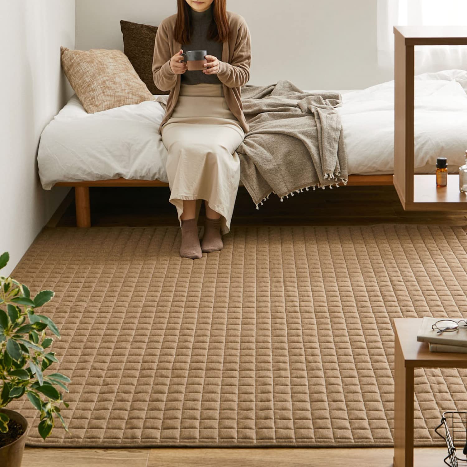 カーペット キルトラグ ラグマット 絨毯 ラグ ココン ブラウン 190×190cm(約2畳) 洗える 滑り止め付 1年中使えるタイプ 床暖房 ホットカーペット対応 ニット素材