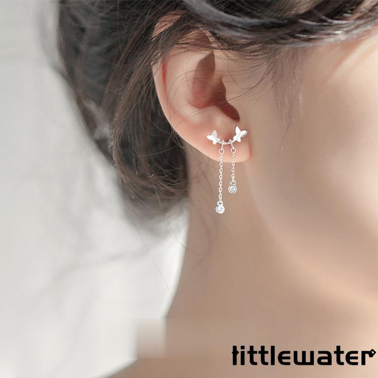 フックピアス レディース 蝶々 2連 可愛い チェーン 揺れる 特別 オシャレ カジュアル シルバー ゴールド 誕生日プレゼント お祝い 母の日ギフトピアス