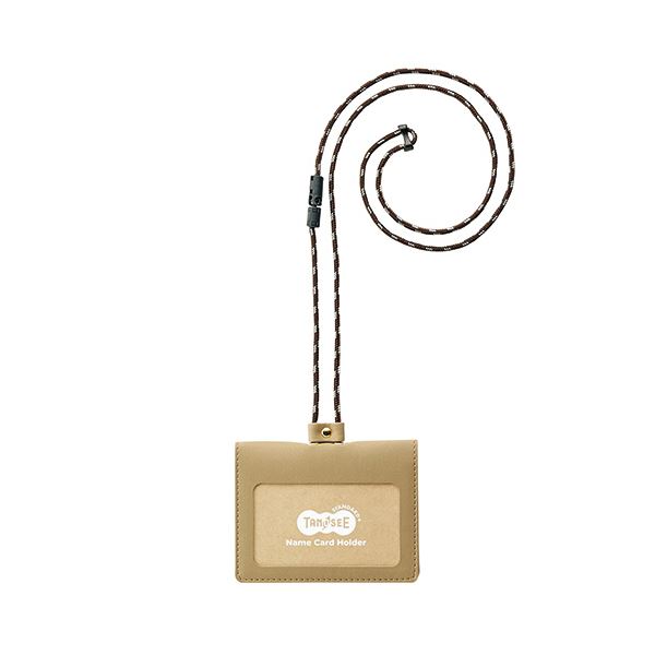 （まとめ） TANOSEE合皮製ネームカードホルダー 2つ折りタイプ ブラウン 1個 [x5セット]