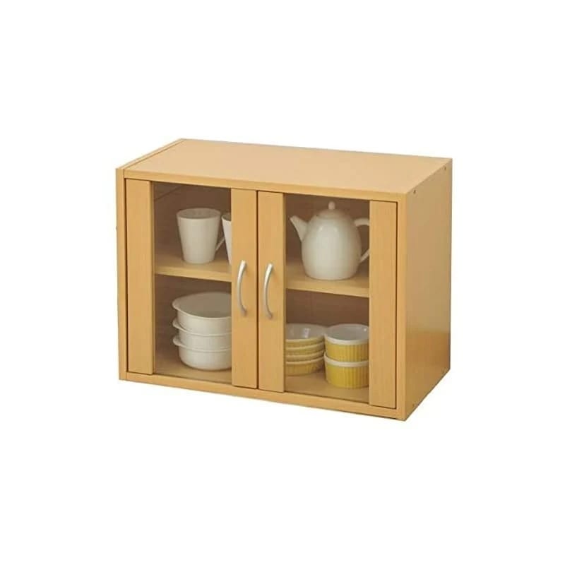 【即納】山善(YAMAZEN) 食器棚ガラスキャビネット(幅60高さ45) ナチュラル CCB-4560(NB)