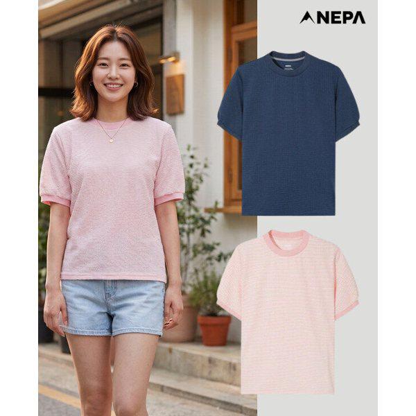 女性リニューシアサッカー半袖ラウンドTシャツ(2カラー) 7M45317_GN