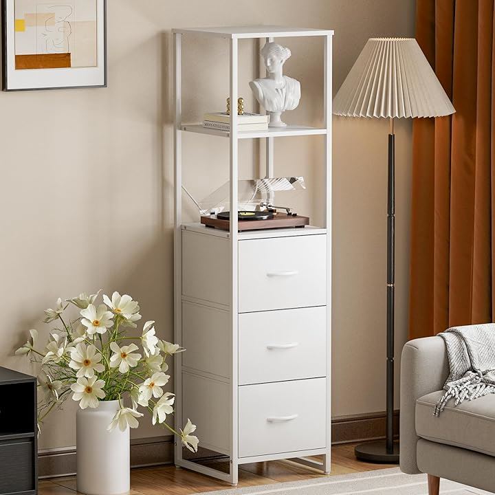 チェスト収納 タンス スリム ハイチェスト棚付き 軽量 布製 衣装ケース 洋服タンス 衣類収納 大容量 リビング収納 脱衣所 洗面所 収納棚 本棚 5段3杯( ホワイト, 幅44CM) 7,992円