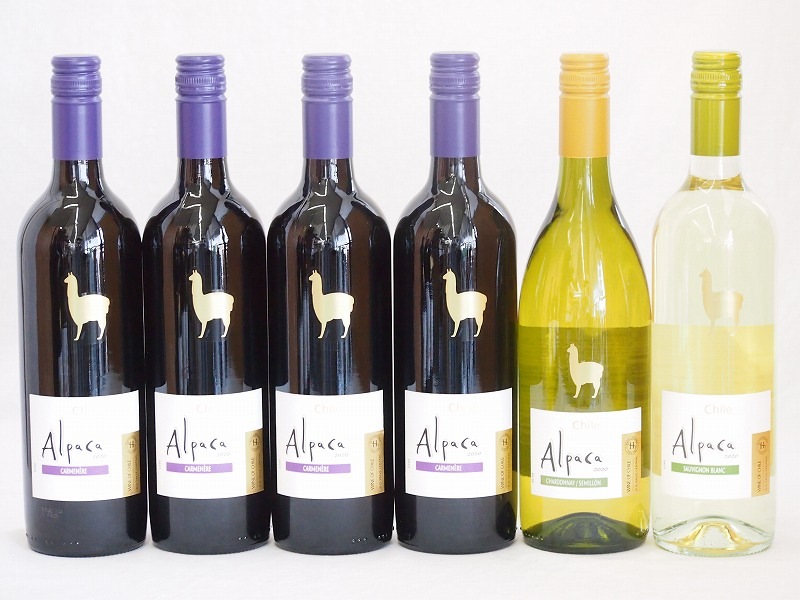 チリ産ワインアルパカ6本セット(赤カベルネメルロー(ミディアムボディ) 白シャルドネセミヨン(辛