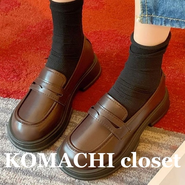 厚底ローファー 黒 ブラック オフホワイト 白 ホワイト ブラウン 茶 韓国 オルチャン レディース ローファー おでこ靴 ラウンドトゥ 厚底 低めヒール ローヒール 通勤 通学 可愛い