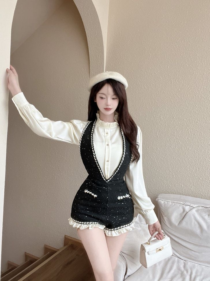 きれいめ トップス 春の新作ファッションスーツ 大人気涼しく楽ちんセットアップフレンチシックワンピース 韓国シャツ レディース セットアップ