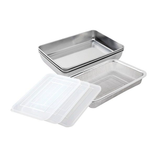 蓋付きステンレスバット角型ザルセット 76437