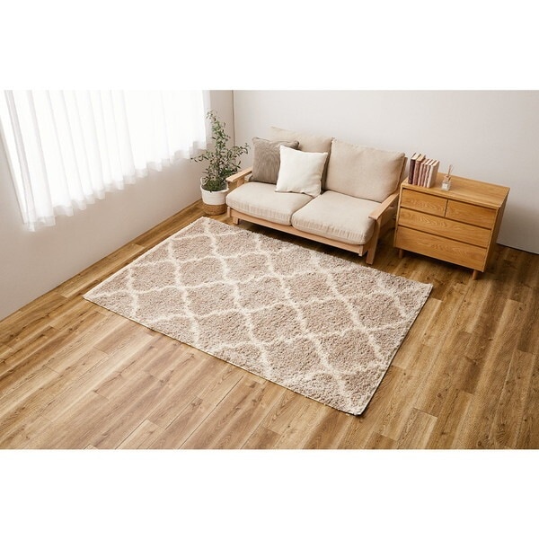 240640202 エジプト製 ベニワレン柄のウィルトン織シャギーラグ ラリス 200250 ベージュ