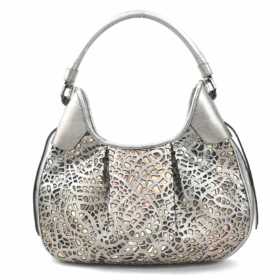 バーバリー BURBERRY ショルダーバッグ レザー/キャンバス メタリックグレー/ベージュ レディース e59932a