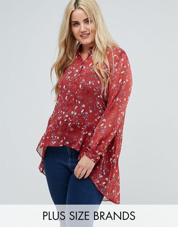 スーパーセール期間限定 レディース ニュールック Looks New 大きめサイズ S Printed Floral Hem Dipped Curve Look New pattern Brown 送料無料 ゆったりサイズ Tシャツ・カットソー