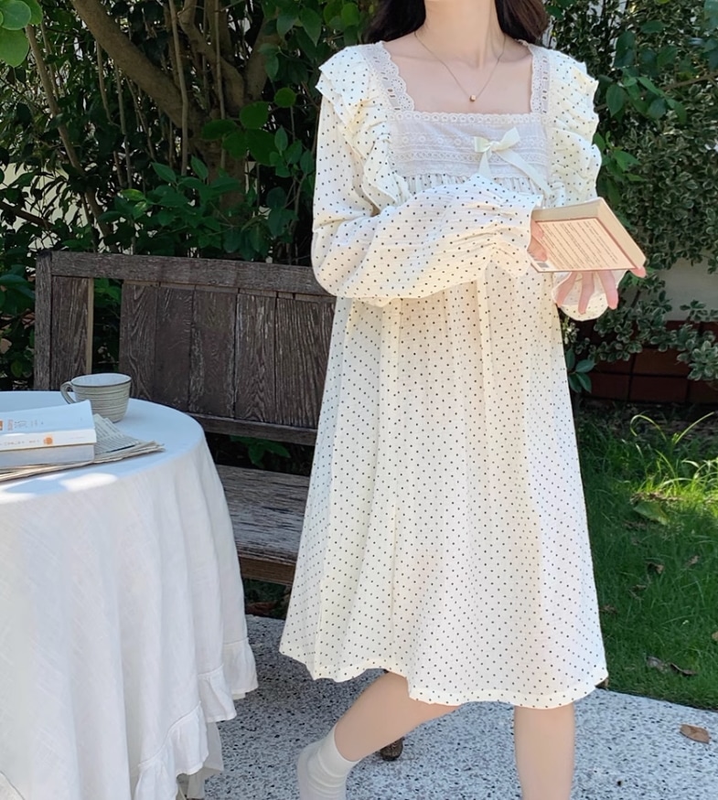 ルームウェア デート モテアイテム ネグリジェ シフォン ドット柄 リボン 大人可愛い きれいめ 上品 おしゃれ かっこいい 大人可愛い ラブリー キュート ガーリー クール モード系 セクシー