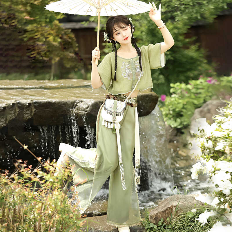 送 料 無 料正規品花間遊新韓国要素半袖上着宋ズボン少女夏