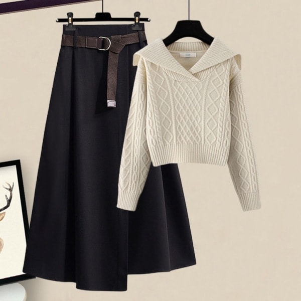 【SNS大人気アイテム登場】 大人女子にぴったりニットセーター+無地スカートワンピースセット 5,122円