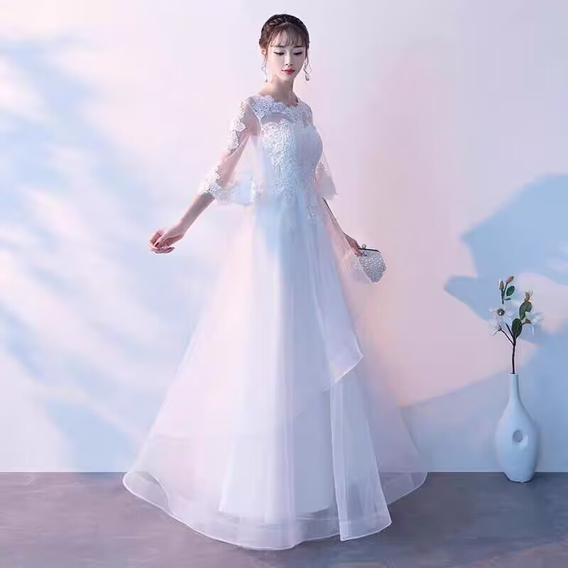 ウエディングドレス 袖あり 安い 花嫁 白 二次会 aライン ロングドレス 結婚式 ブライダル 大きいサイズ パーティードレス 海外挙式 演奏会 披露宴 レース