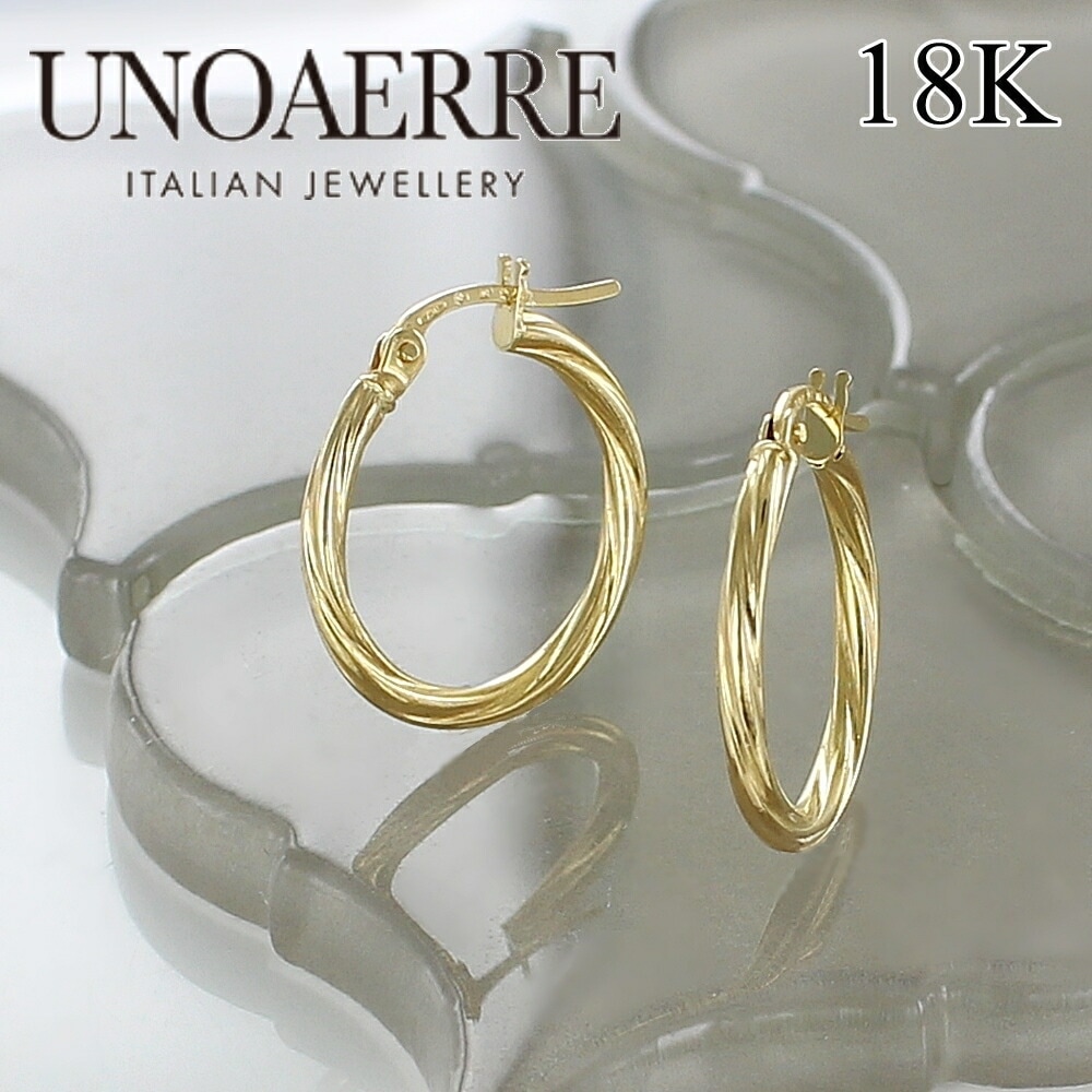 18金 ピアス ウノアエレ K18 フープピアス レディース 18K ゴールド 金 プレゼント イタリア製 贈り物 成人式 19歳 20歳 お祝い 女性 婚約 親友 彼女 母 妻 誕生日 結婚記念日