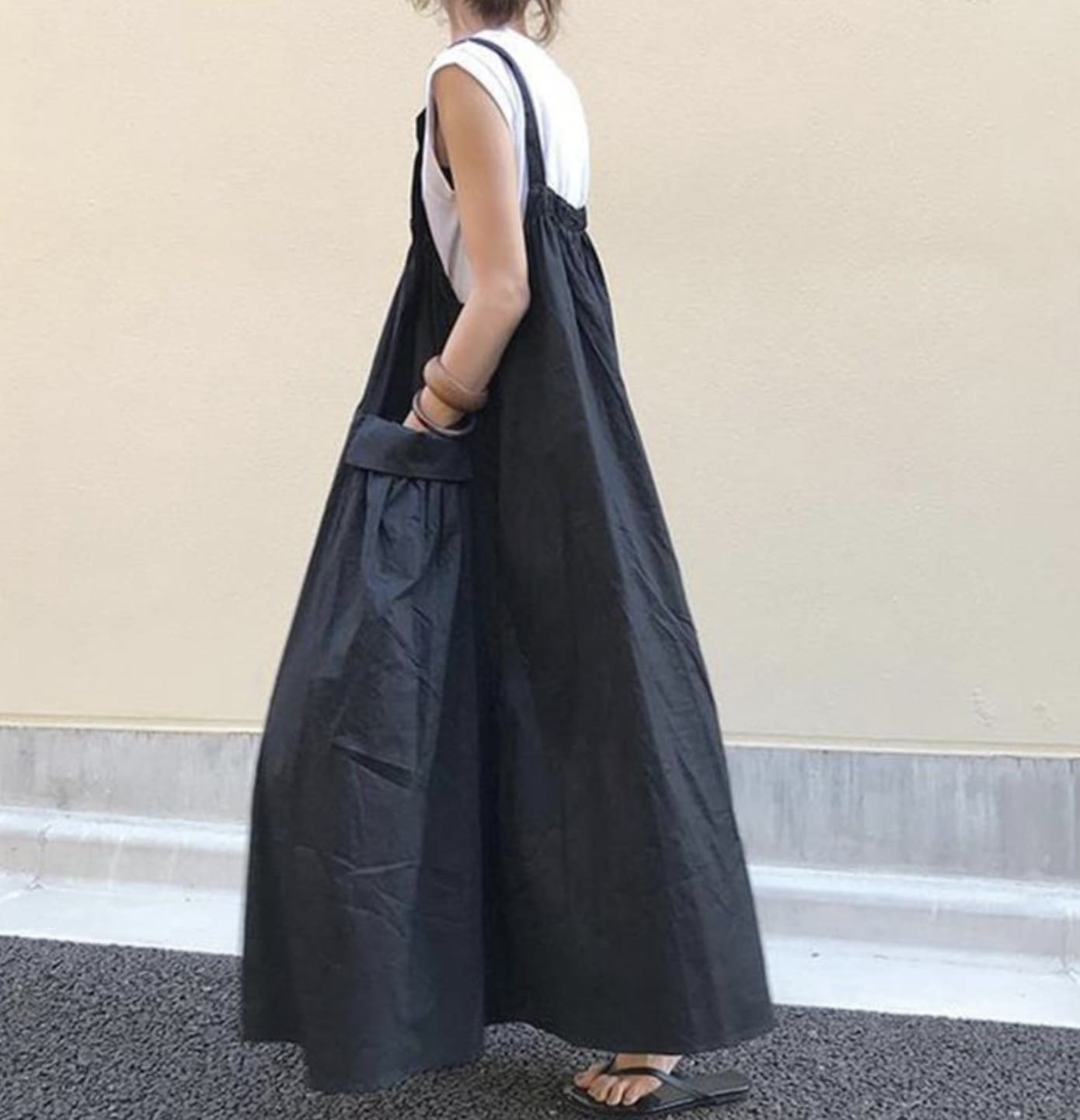 スカート ワンピース ロングスカート ロング ロング丈 袖なし ノースリーブ フレア ワイド ポケット ハイウエスト プルオーバー 綿 かわいい きれいめ シンプル カジュアル 大人 上品 おしゃれ