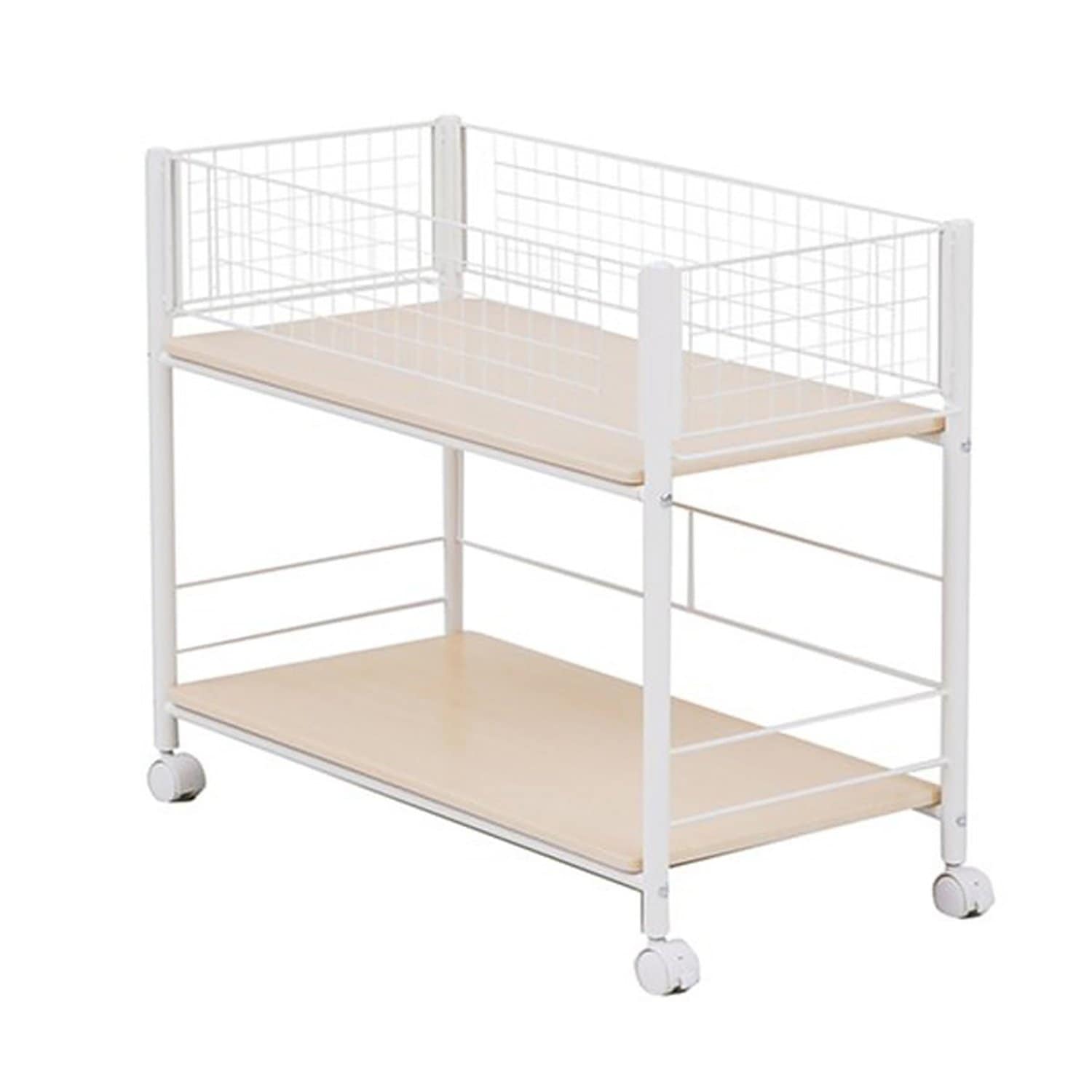 山善 押入れ(クローゼット)収納 ラック 幅38×奥行77×高さ65cm ストッパー付きキャスター 上段かご・下段棚板 ネット・棚板取り外し可能 組立品 ナチュラルメイプル/アイボリー OSR-753