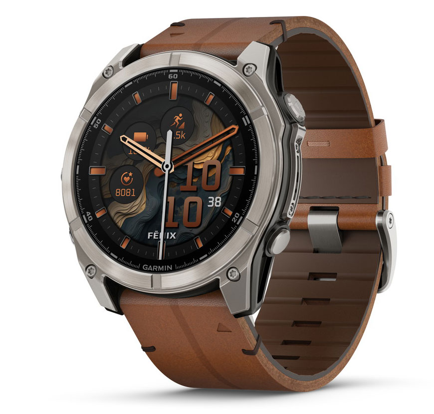 ガーミン fenix 8 Sapphire AMOLED 51mm Ti / Chestnut Leather Band　【Suica対応】スマートウォッチ 010-02905-81