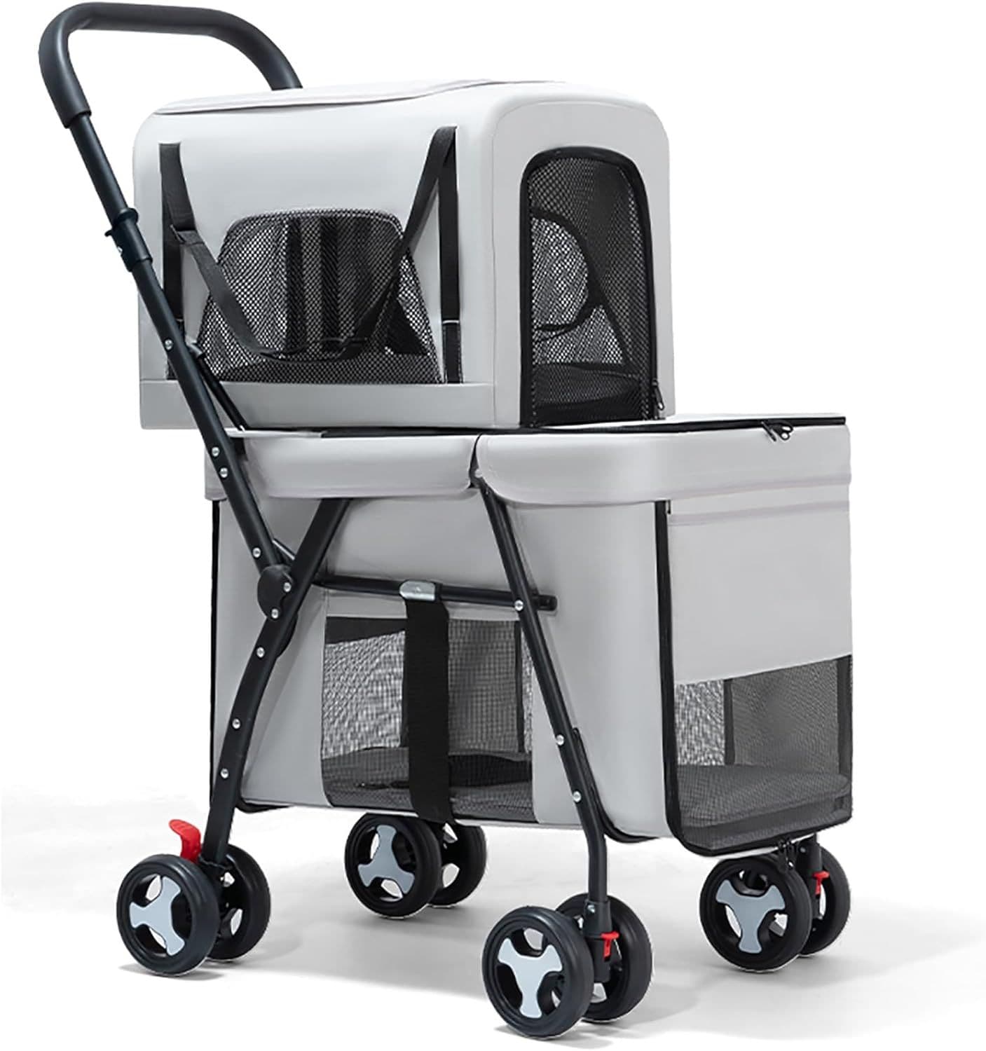 ペットカート 多頭 ペットバギー 耐荷重 上段15KG 下段30KG 猫 犬 2匹 3匹 二段 ペットカート 分離型 ペットキャリーカート 大容量 折りたたみ式 犬用 カート 前後で入り可能 出入りし