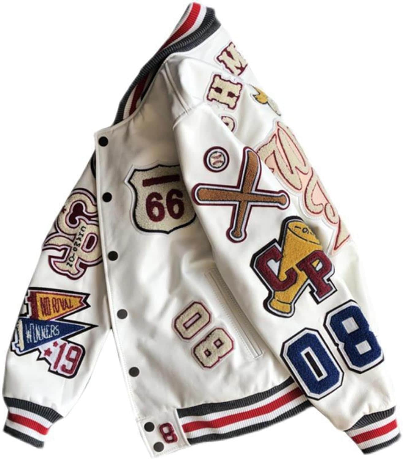 ライダースジャケット メンズ 秋冬 PUレザージャケット 革ジャン 防風 保温性 カジュアル アウター スタジアムジャンパー スタジャン 刺繍 パッチ ブルゾン 大きいサイズ おしゃれ スト