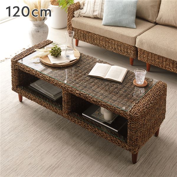 ローテーブル 約幅120cm テレビ台 兼用 強化ガラス天板 脚付き 棚付き 自然素材 アバカ テーブル 脚部組立式 インテリア家具 代引不可