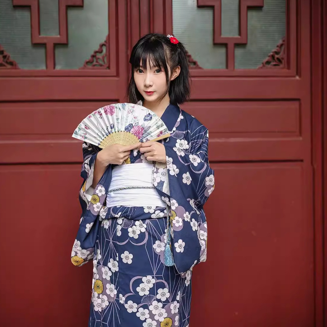 スポット和装女性用着物桜着物 浴衣 着物一式セット の着物 ノーアイロン カジュアルバージョン