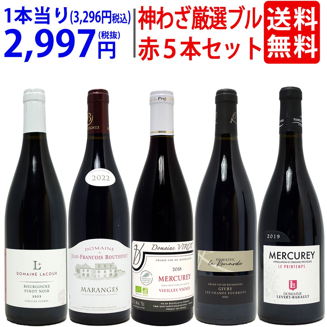プレミアムセット 神わざ！作り手厳選ブルゴーニュ赤５本セット ワイン ワインセット 大人気 飲み比べセット ギフト ^W0BL10SE^