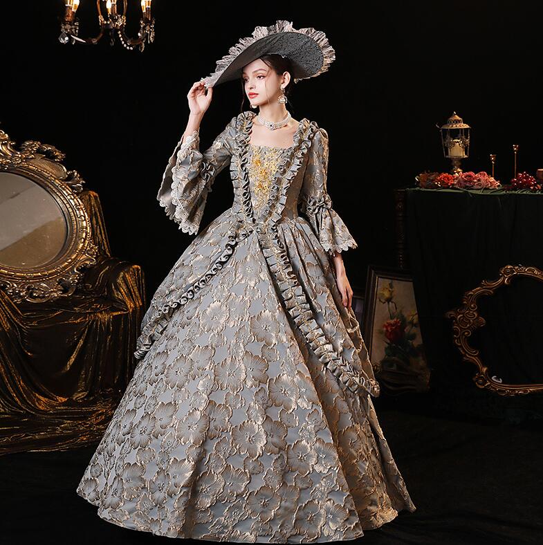 ヨーロッパ風ドレス 貴族ドレス ハロウィン クリスマス 華やか ロングドレス 可愛い パーティードレス フレア袖 帽子付き お嬢様 ワンピース 撮影 演奏会 高級感 中世貴族風 オペラ声楽 舞踏会 プ