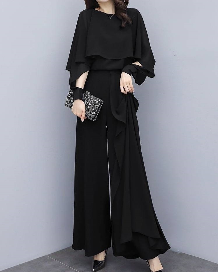 ドレス パーティー 結婚式 二次会 演奏会 発表会 ステージ 舞台 衣装 謝恩会 ラウンジ アンクル丈 5分袖 7分袖 フレアスリーブ Uネック パンツ セパレート セットアップ 可愛い きれいめ