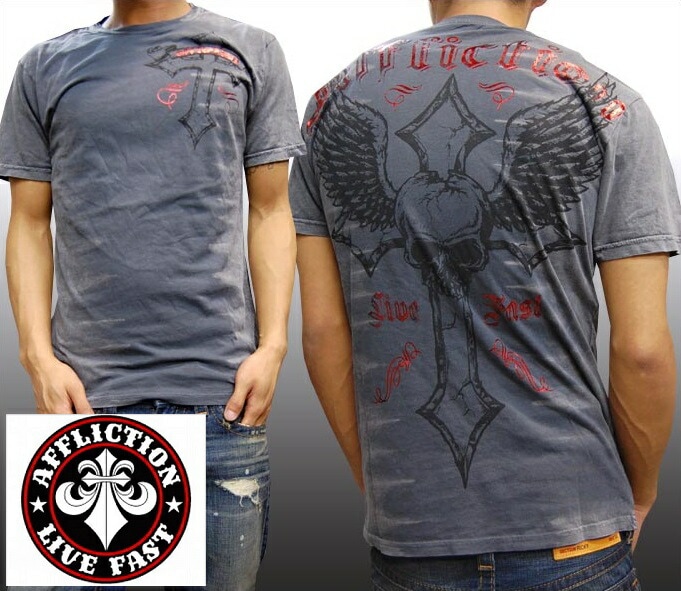 セール アフリクション メンズ Tシャツ チャコール 半袖 シャツ Affliction サファリ レオン オーシャンズ 雑誌 掲載 LAセレブ 多数着用 プレミアム ブランド ハリウッド セレブ