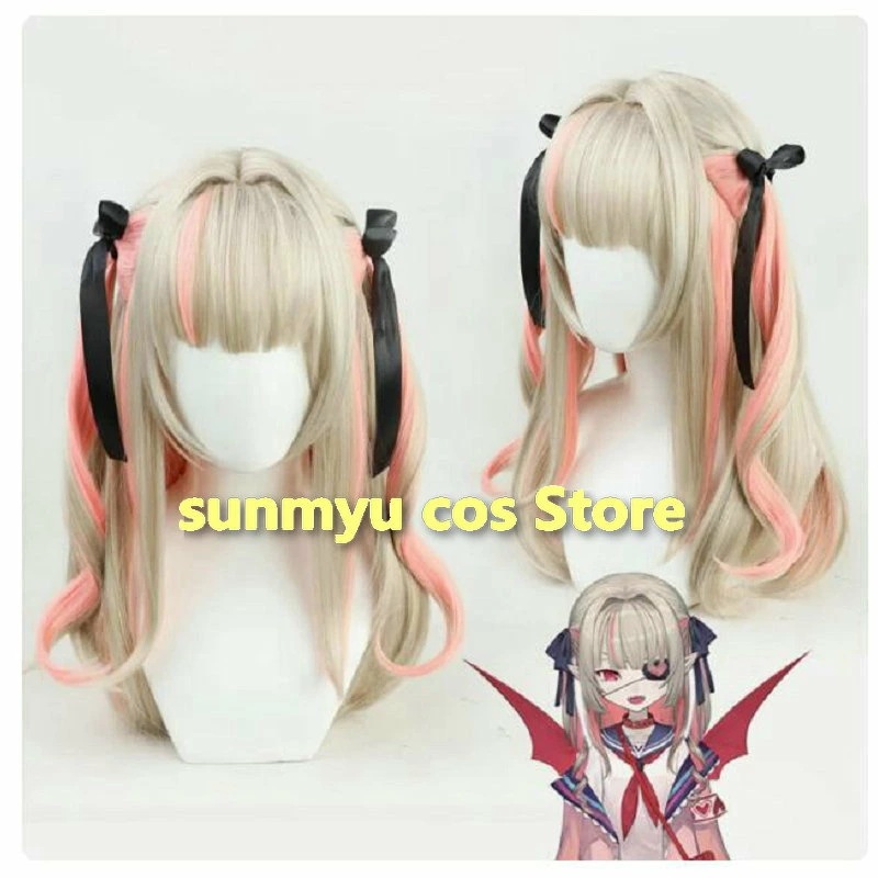 バーチャルYouTuber VTuber にじさんじ 魔界ノりりむ コスプレウィッグ 黒いリボン付き