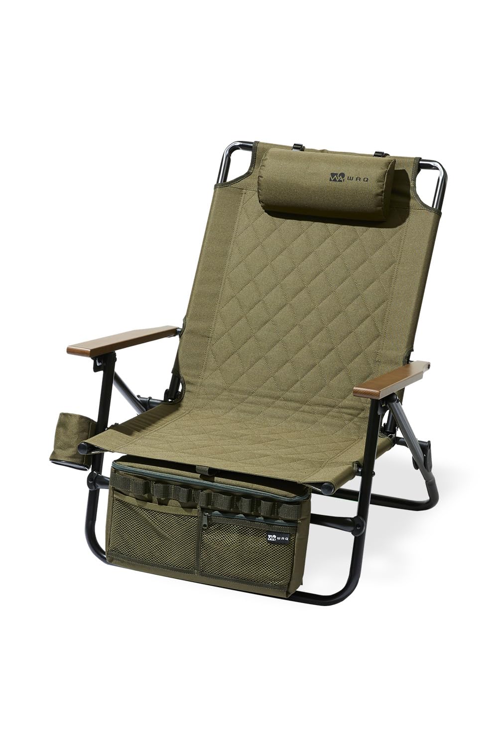 WAQ Reclining Low Chair リクライニングローチェア WAQ-RLC1 折りたたみチェア リクライニングチェア アウトドア 焚き火 アイアン ドリンクホルダー (OLIVE(オリー