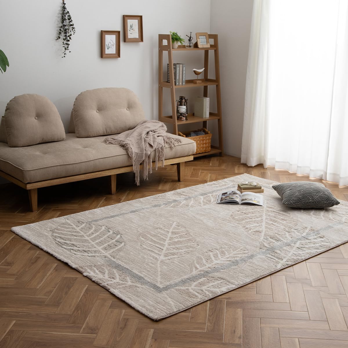 イケヒコ ラグ カーペット ルアン トルコ ウィルトン織 約200×200cm 抗菌防臭 消臭 へたりにくい ルームマット ウィルトン ラグ リーフ柄 おしゃれ 北欧 絨毯 ＃132208001050