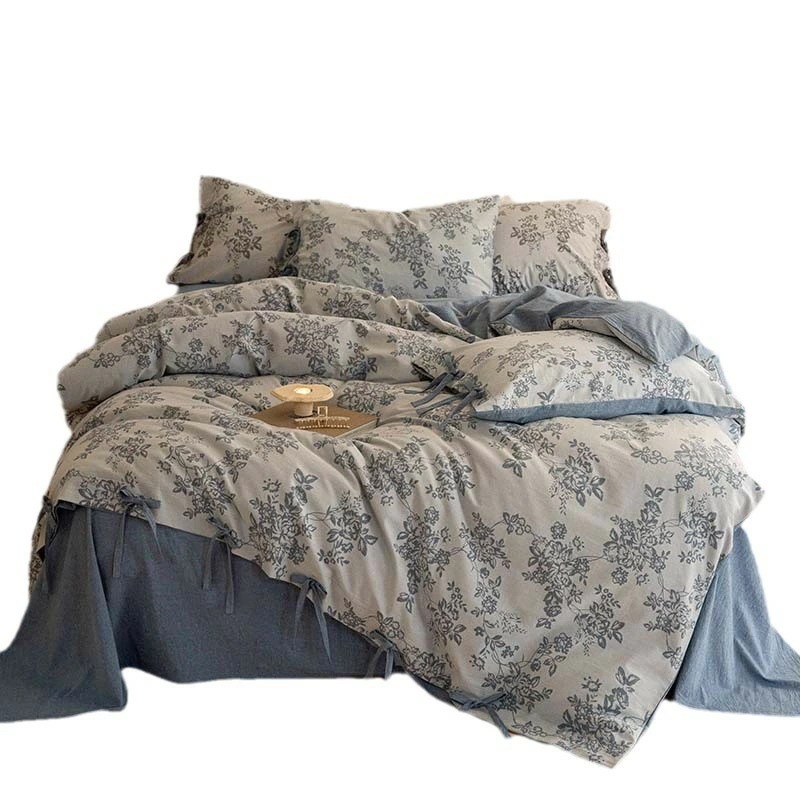 ベッドカバー セット 四点セット 綿100% ダブルレイヤー ヴィンテージ モネ ガーデン デザイン シーツ カバー ふとんカバー