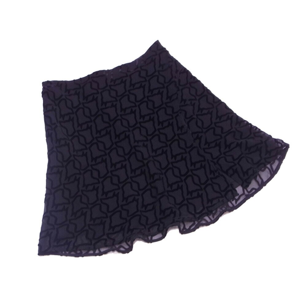 スカート フレアー ドッグ柄 US2サイズ ブラック 中古