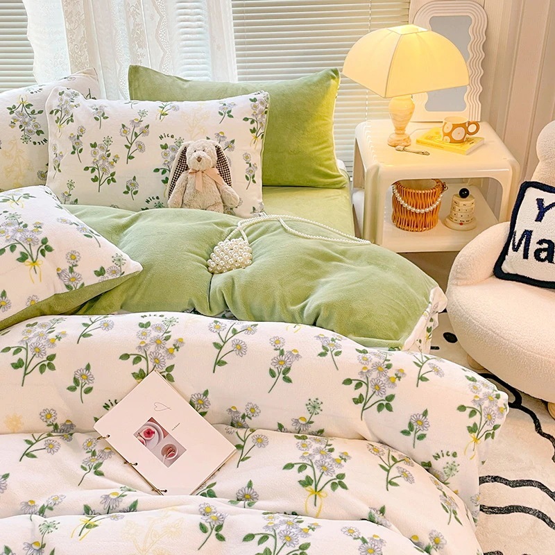 布団布団セット暖かいフランネル ミルクベルベット4点セット ベッドシーツ コーラルベルベットキルトカバー フランネル寮ベッド3点セット 5,272円