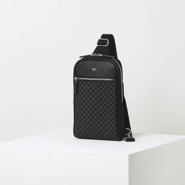 DBBA5E607BK [LOUIS BRIDGE] ブラックパターン配色レザーウエストバッグ