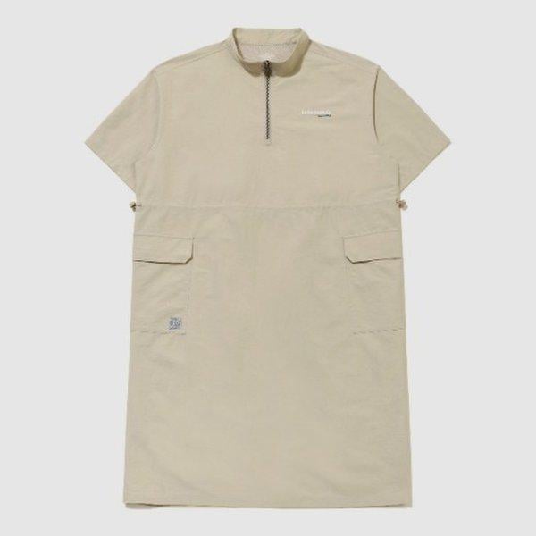 ショートパンツ VQA UR122COP31-BGR リネンライク ハーフジップ ウィメンズ ワンピース / ベージュグレー