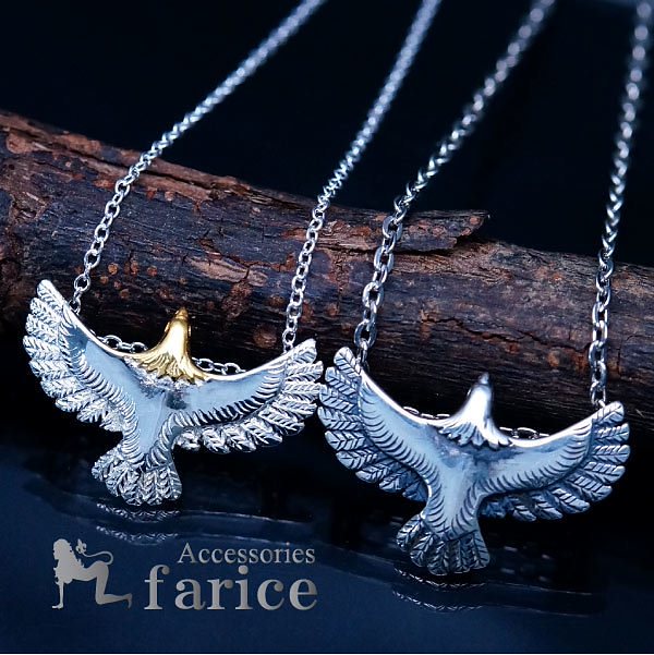 インディアンジュエリー イーグル 鷲 イエローゴールド 白仕上げ 燻し仕上げ メンズ シルバー925 ネイティブアメリカン ペンダント ネックレス金or銀