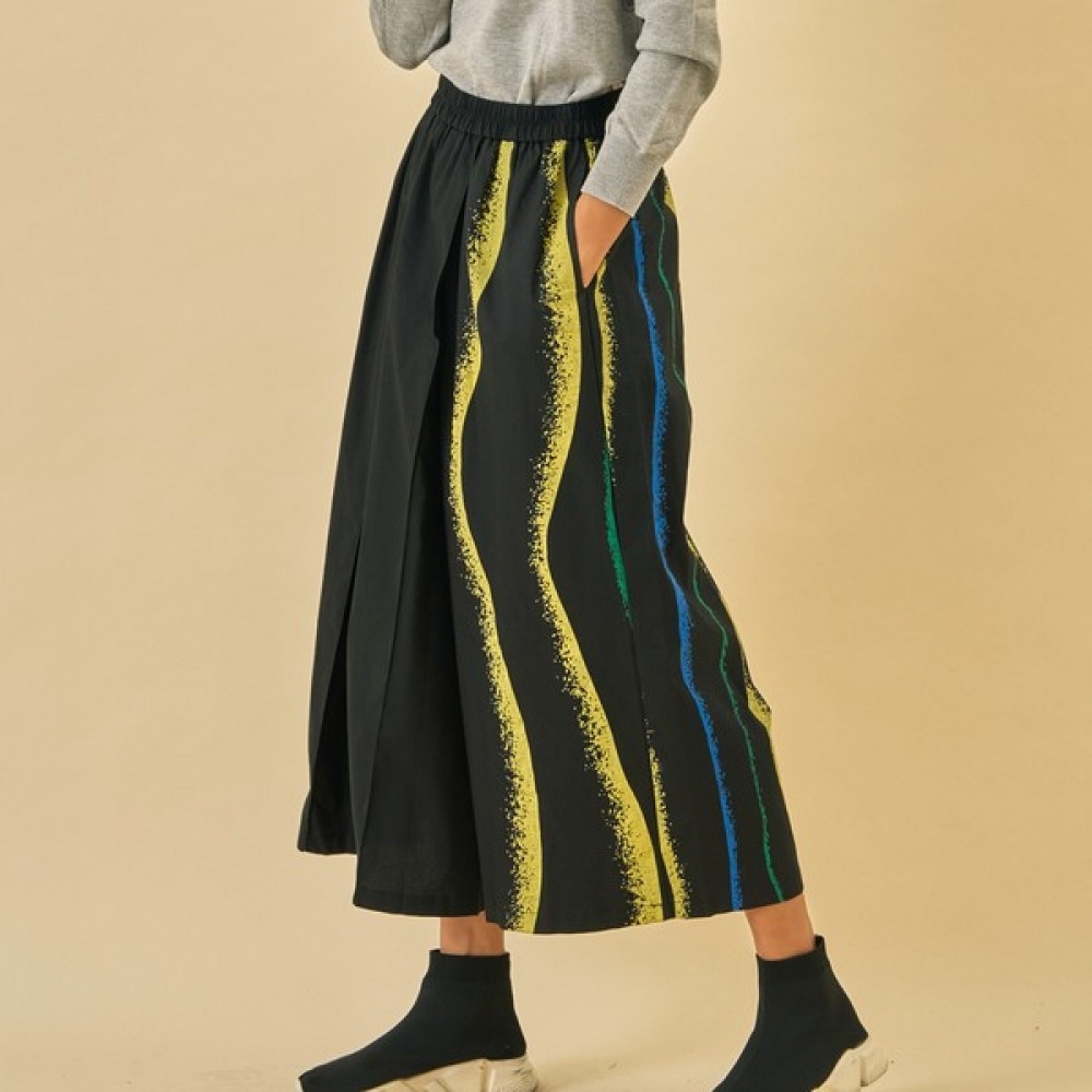 (UNIKE) ペリーワイドピンタックペイントスカートパンツ