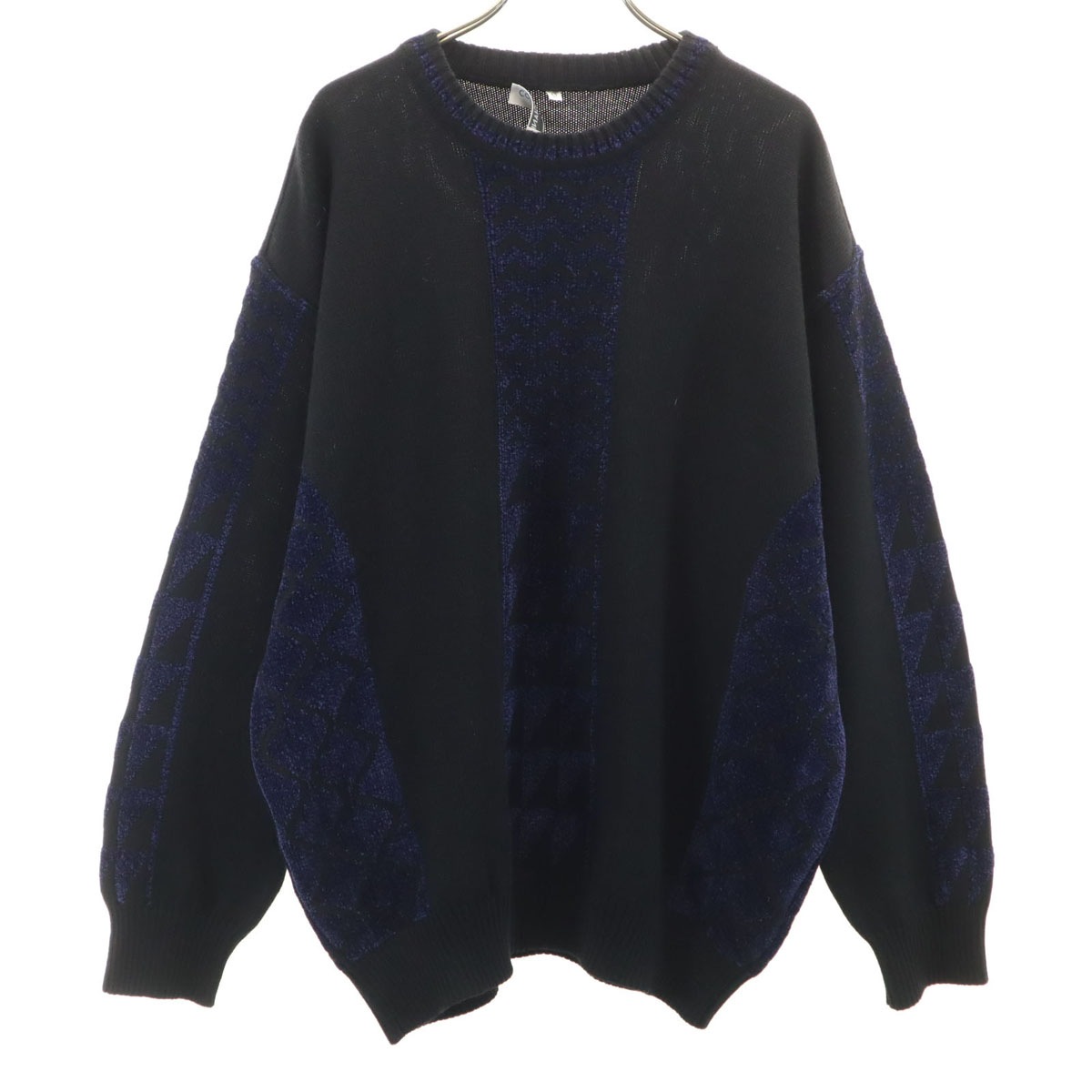 イタリア製 ウールブレンド 長袖 セーター 52 ブラック ニット メンズ 古着