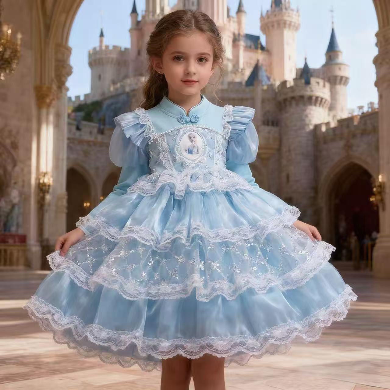 【速達!】エルサ王女スカート子供セーターワンピースアナと雪の女王ケーキスカート女の子エルサスカートドレス